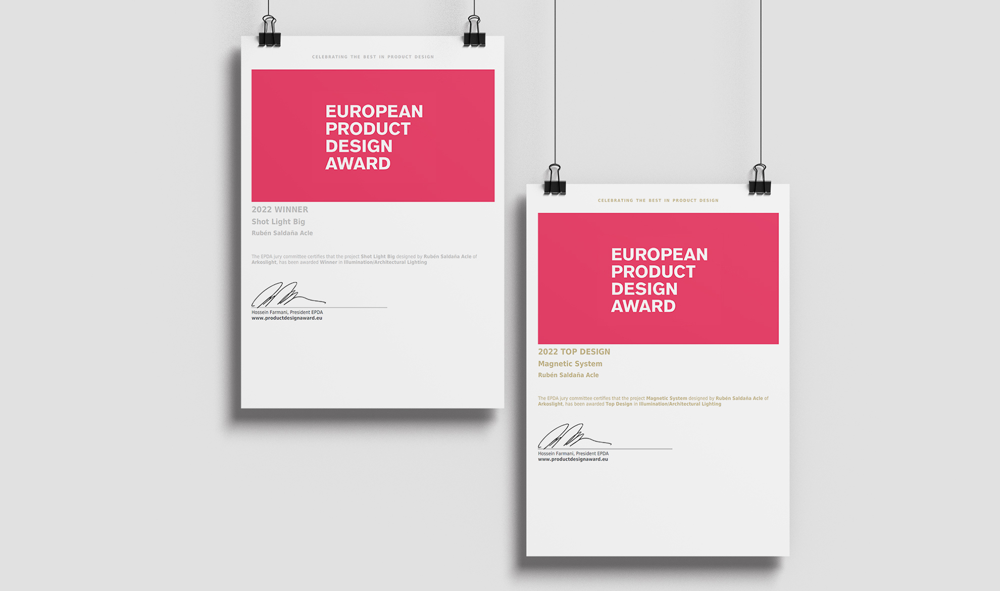 Magnetic System & Shot Light Big, premio European Product Design Awards 2022